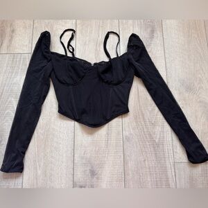 White Fox Boutique Black Corset Mesh Net Crop Top Whimsigoth Sexy Goth Size S